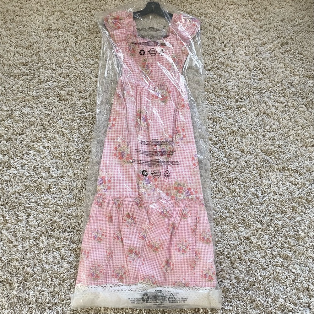 Loveshackfancy Strapless Pink Gingham Floral Dress - image 7